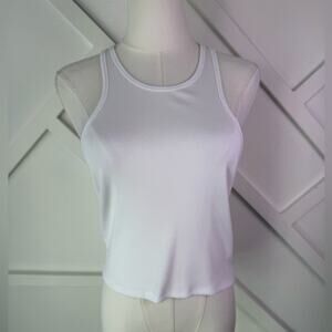 Aritzia Babaton White Ribbed Racerback Tank Top Size L Tencel Modal Stretch Knit